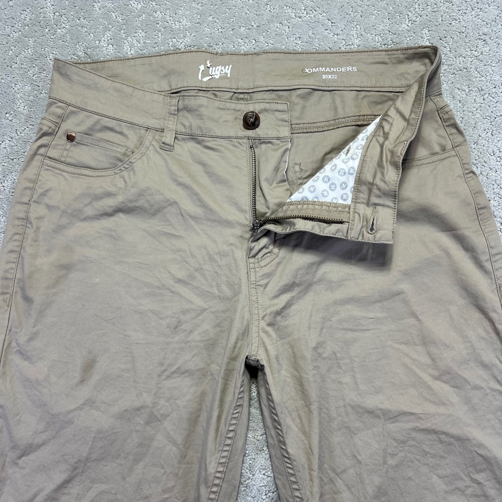 Mugsy Commanders Pants Mens 35x32 Khaki Tan Cotton Stretch Chino Casual Golf